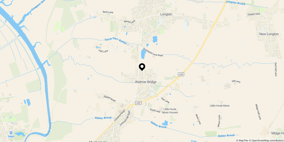 Approximate location of Hall Carr Lane, Walmer Bridge, Preston, PR4 5RA