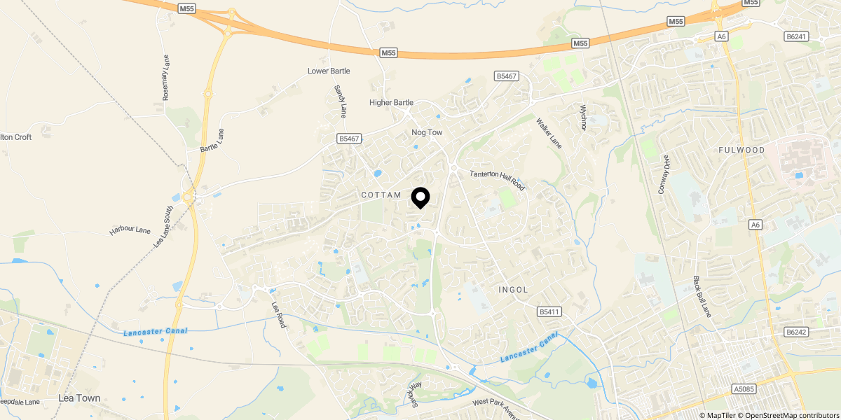 Approximate location of Cottam Green, Cottam, Preston, PR4 0AB