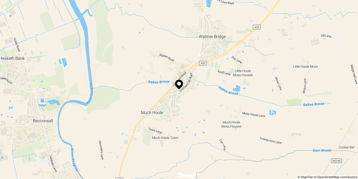 Approximate location of Copper Beech Close, Much Hoole, Preston, PR4 4GF